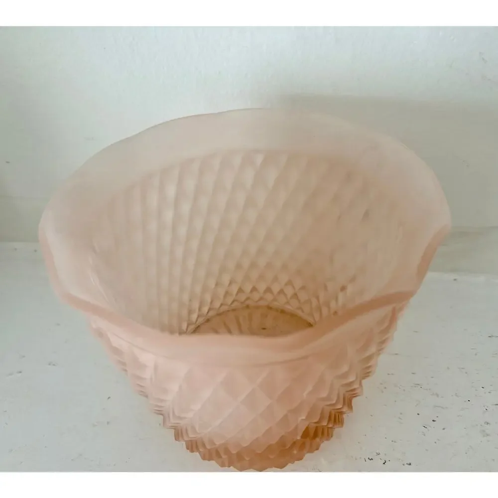 Indiana Glass Pink Satin Diamond Point Jardiniere Planter Frosted Vase Vintage